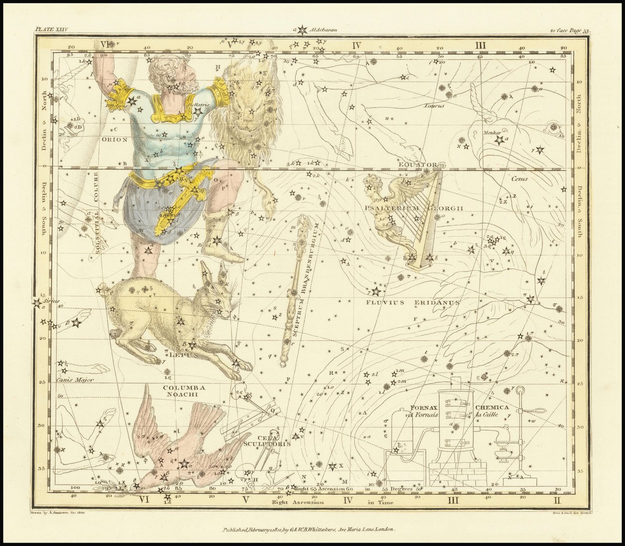 1822 - Alexander Jamieson - Orione, Psaltriem Georgii, Sceptrum Brandenburgium, Lepus e Columba Noachi da Alexander Jamieson