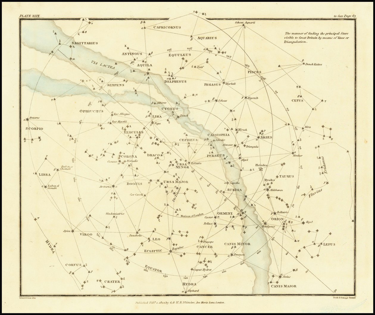 1822 - Alexander Jamieson - Il modo di trovare le principali stelle visibili in Gran Bretagna attraverso le linee o la Triangolazione da Alexander Jamieson