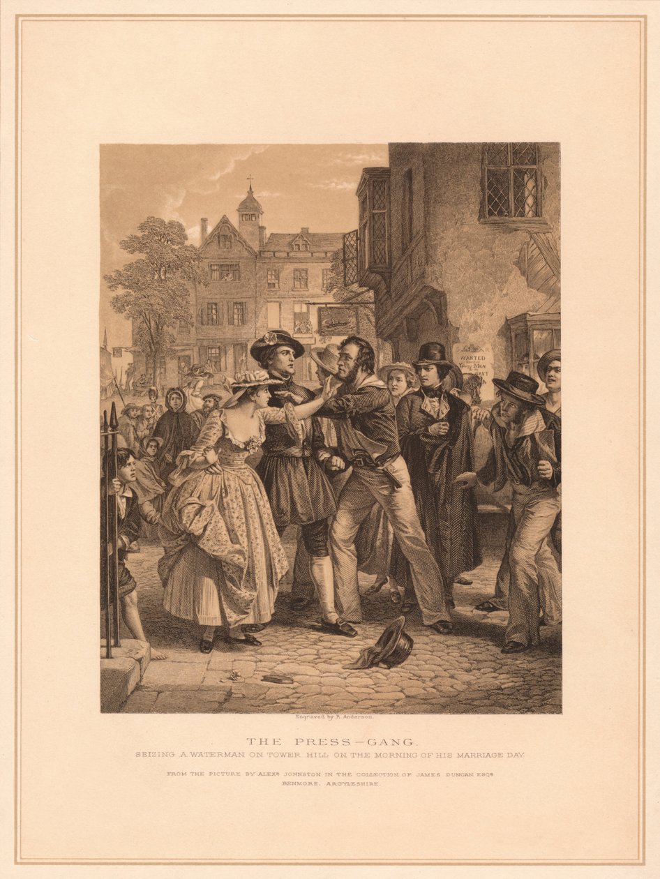 La banda di stampa: Sequestro di un barcaiolo a Tower Hill la mattina del suo matrimonio (1878) da Alexander Johnston
