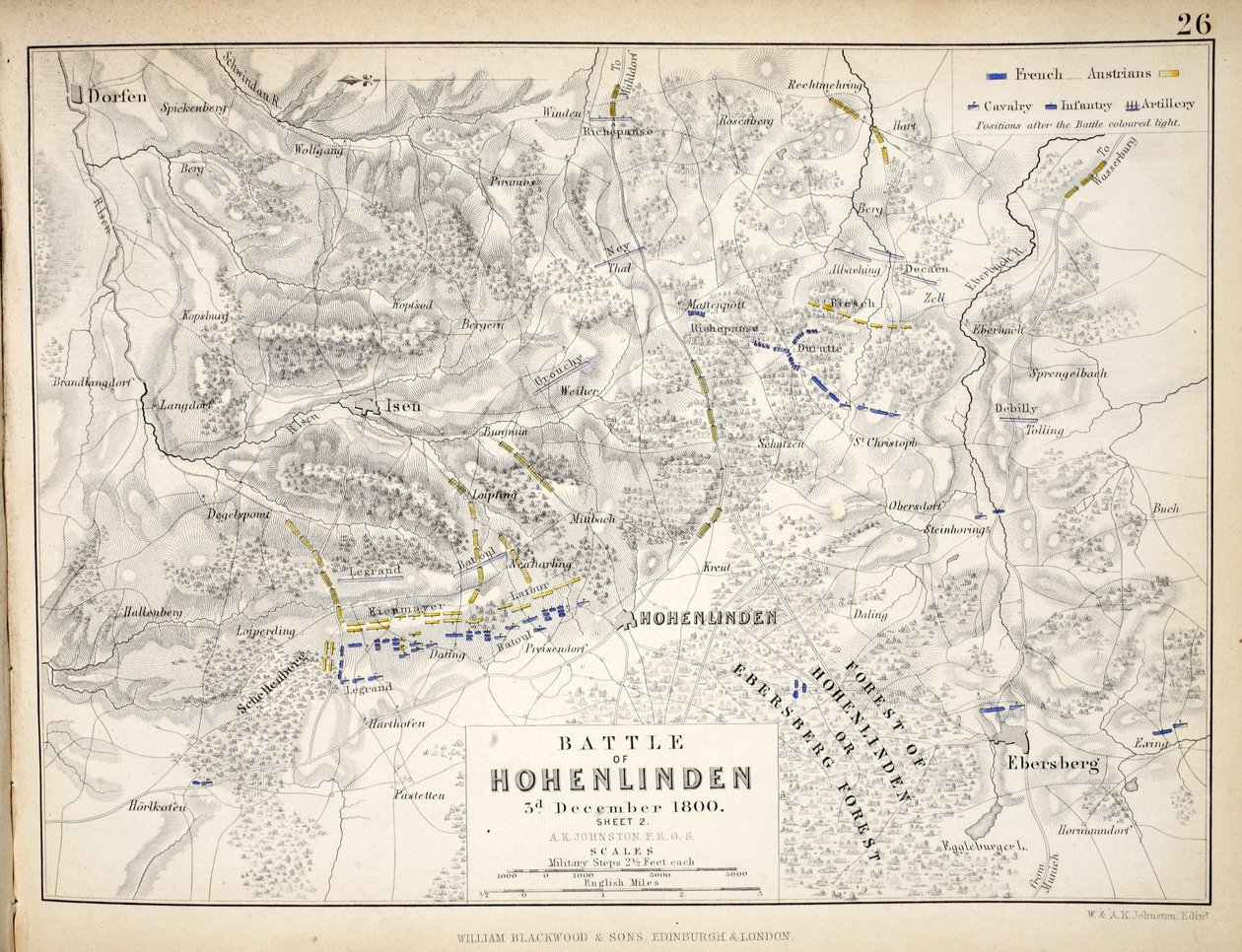 Mappa della battaglia di Hohenlinden, pubblicata da William Blackwood and Sons, Edimburgo e Londra, 1848 da Alexander Keith Johnston