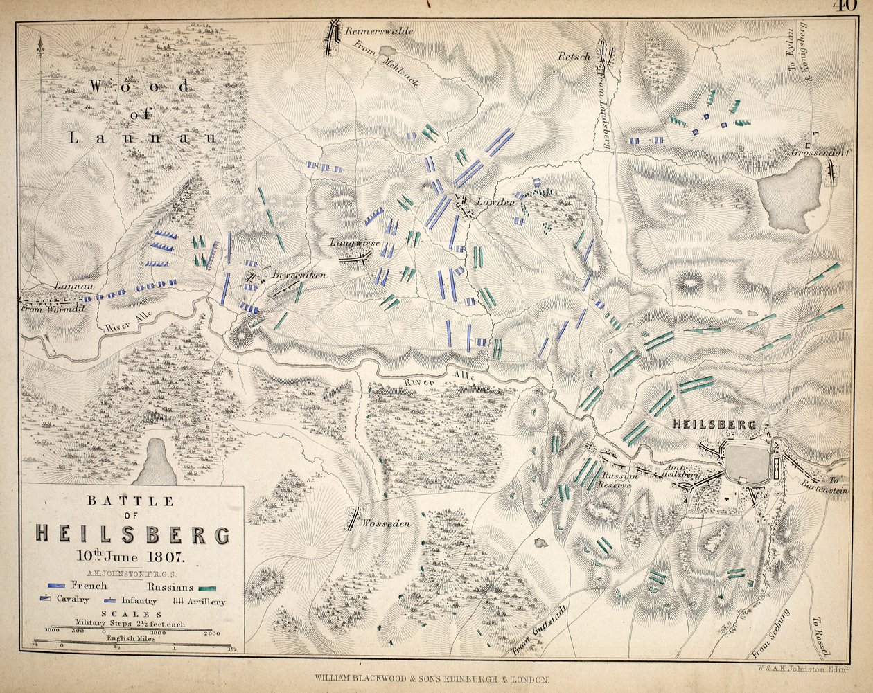 Mappa di Heilsberg, pubblicata da William Blackwood and Sons, Edimburgo e Londra, 1848 da Alexander Keith Johnston