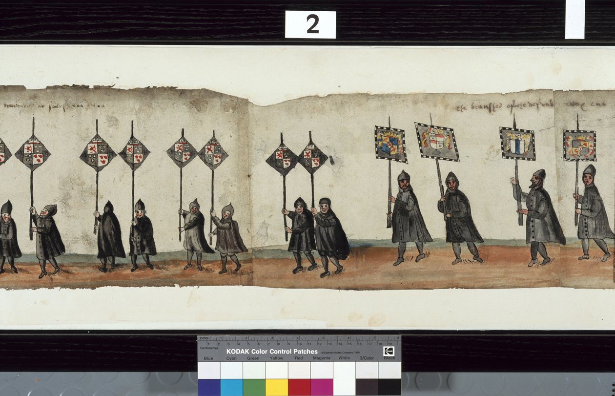 Dettaglio dal Corteo Funebre di Huntly, detto essere stato usato per le esequie di George I, Marchese di Huntly da Alexander Kincaid