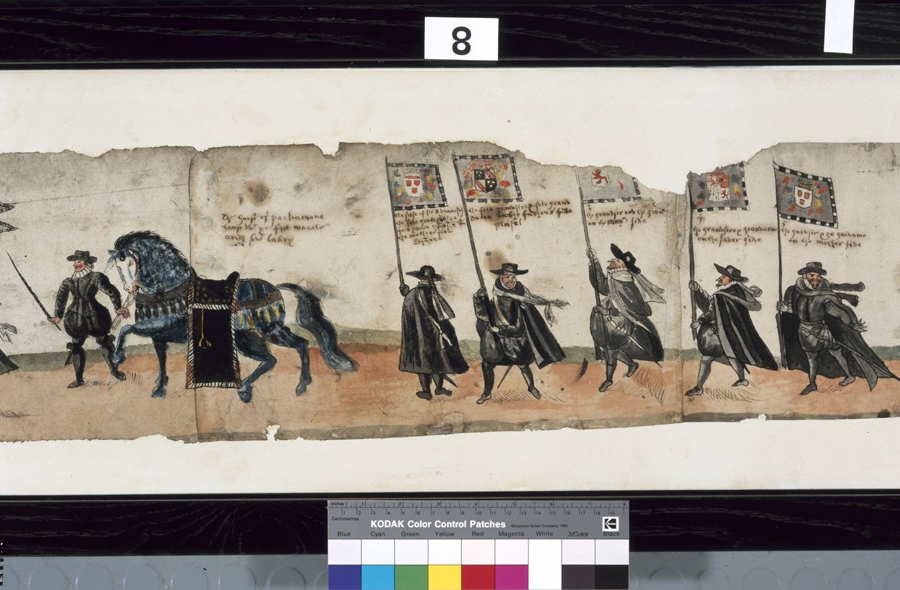 (dettaglio) dal corteo funebre di Huntly, detto essere stato usato per le esequie di George 1°, Marchese di Huntly da Alexander Kincaid