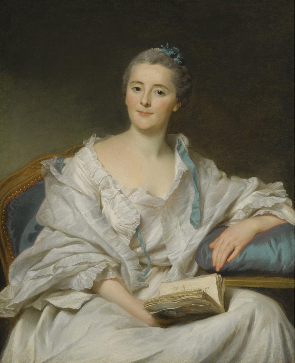 Ritratto di Marie-Françoise Julie Constance Filleul, Marchesa di Marigny con un libro da Alexander Roslin