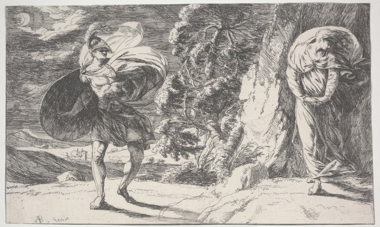 Fingal incontra Carbon Carglass, prima stampa c.1773 da Alexander Runciman