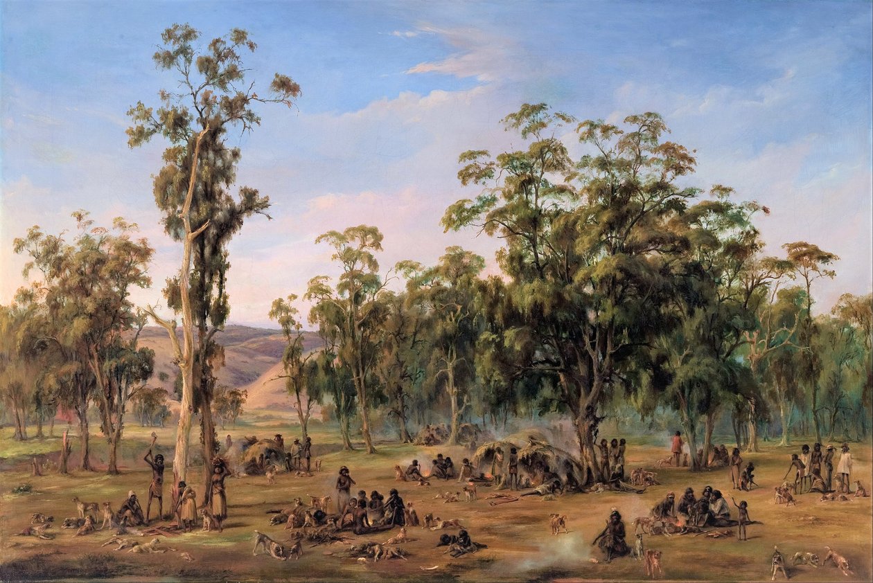 Un accampamento aborigeno, vicino alle colline di Adelaide da Alexander Schramm