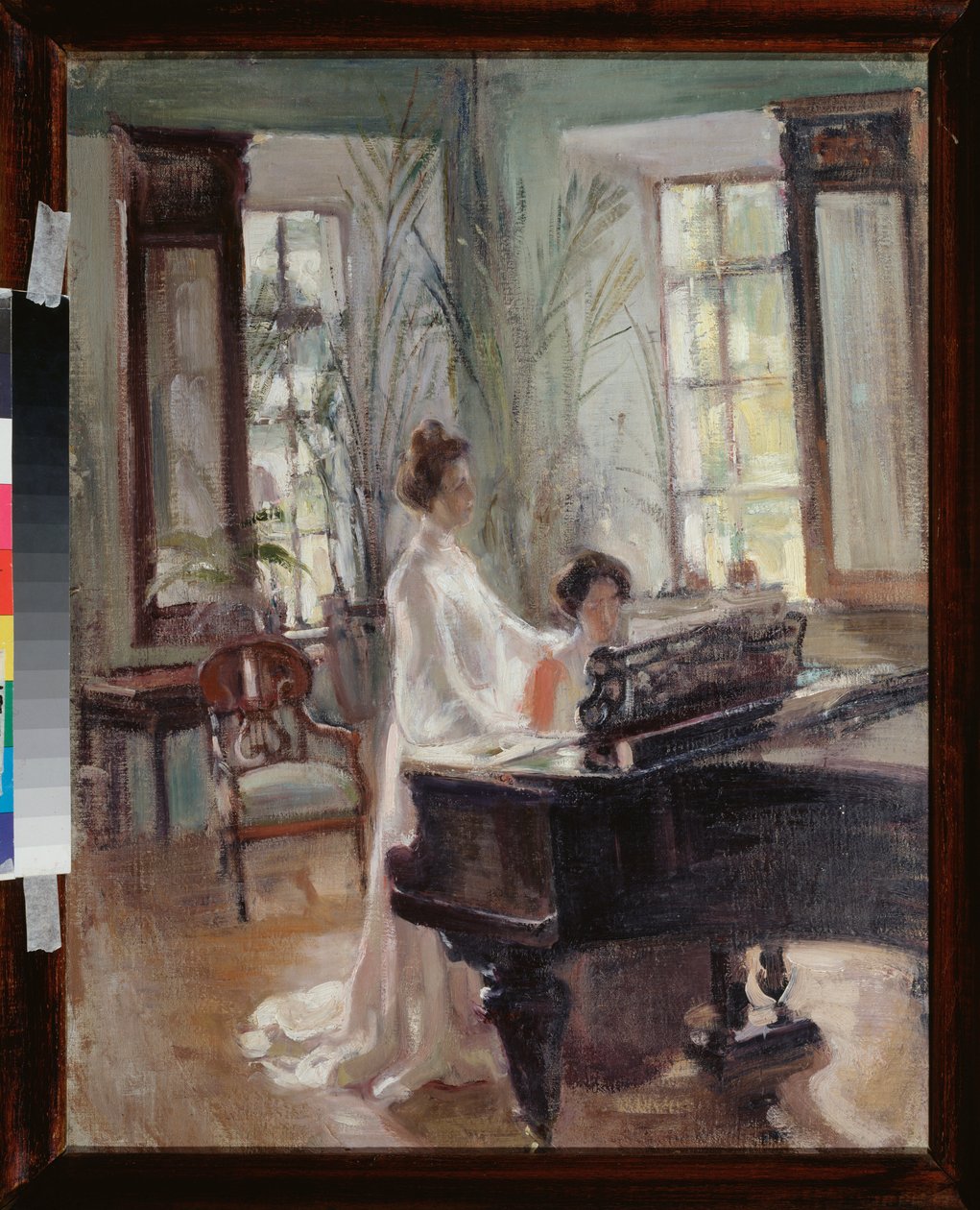 Nel salone di ricevimento - Due donne fanno musica, cantando e suonando il piano - Opera di Alexander Valentinovich Sredin (1872-1934) da Alexander Sredin