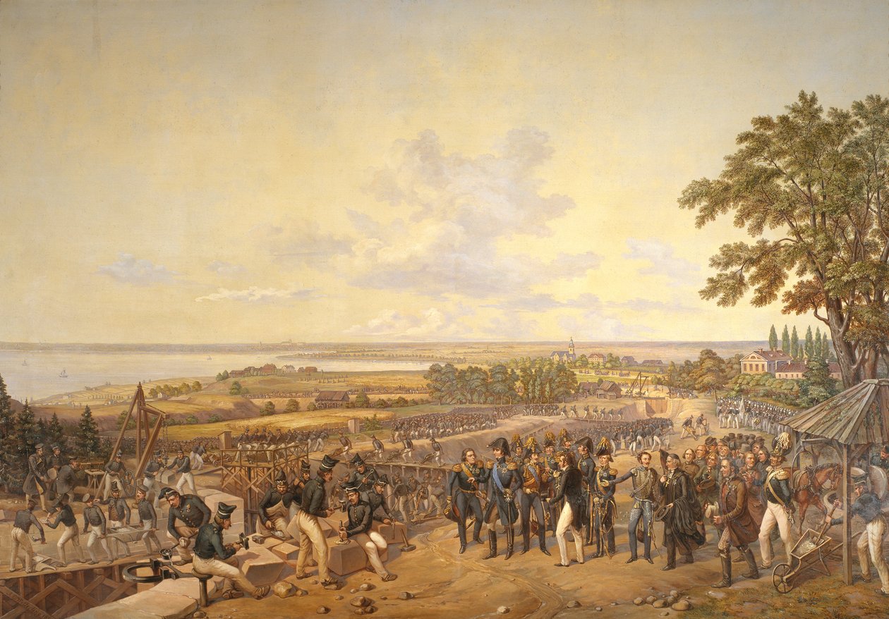Re Carlo XIV Giovanni (1763-1844) di Svezia in Visita alle Chiuse del Canale a Berg nel 1819, 1856 da Alexander Wetterling