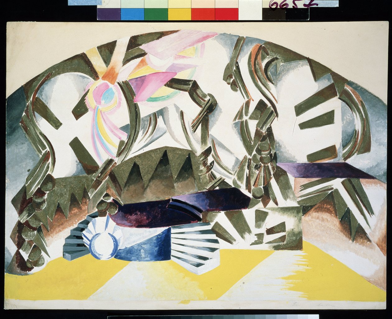 Scenografia preparatoria per la pièce Romeo e Giulietta di William Shakespeare (1564-1616). Descrizione astratta, con scale. Opera di Alexandra Alexandrovna Exter (1882-1949), gouache su cartone da Alexandra Alexandrowna Exter