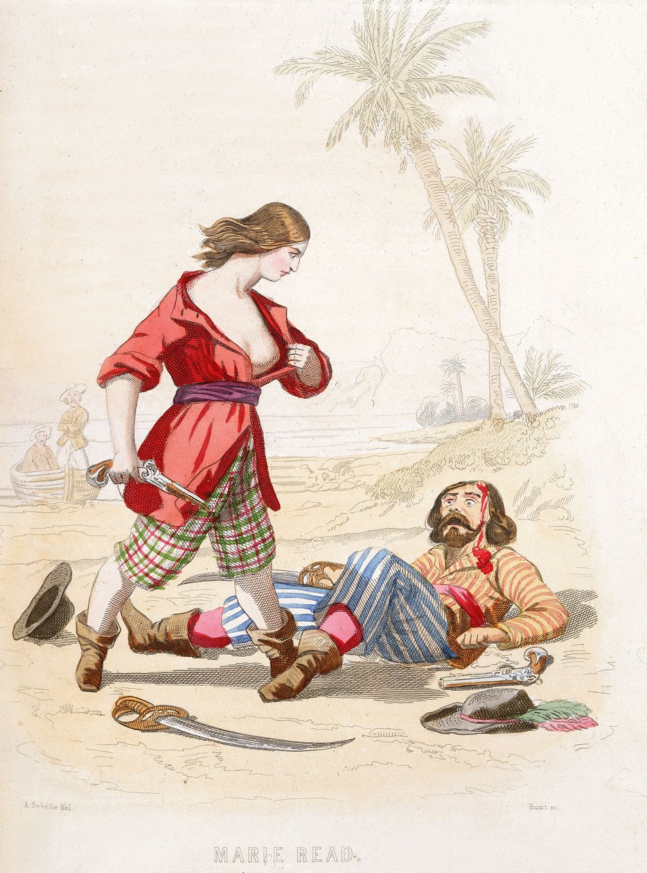 Mary Read si rivela a un nemico sconfitto, metà del XIX secolo (incisione a colori) da Alexandre (after) Debelle