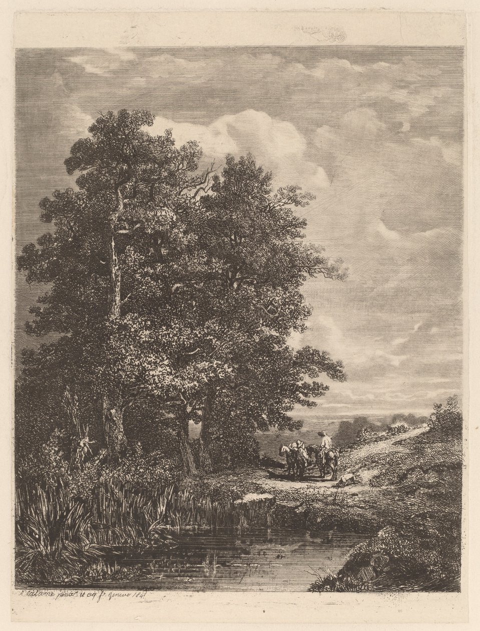 Cavalieri presso uno stagno da Alexandre Calame