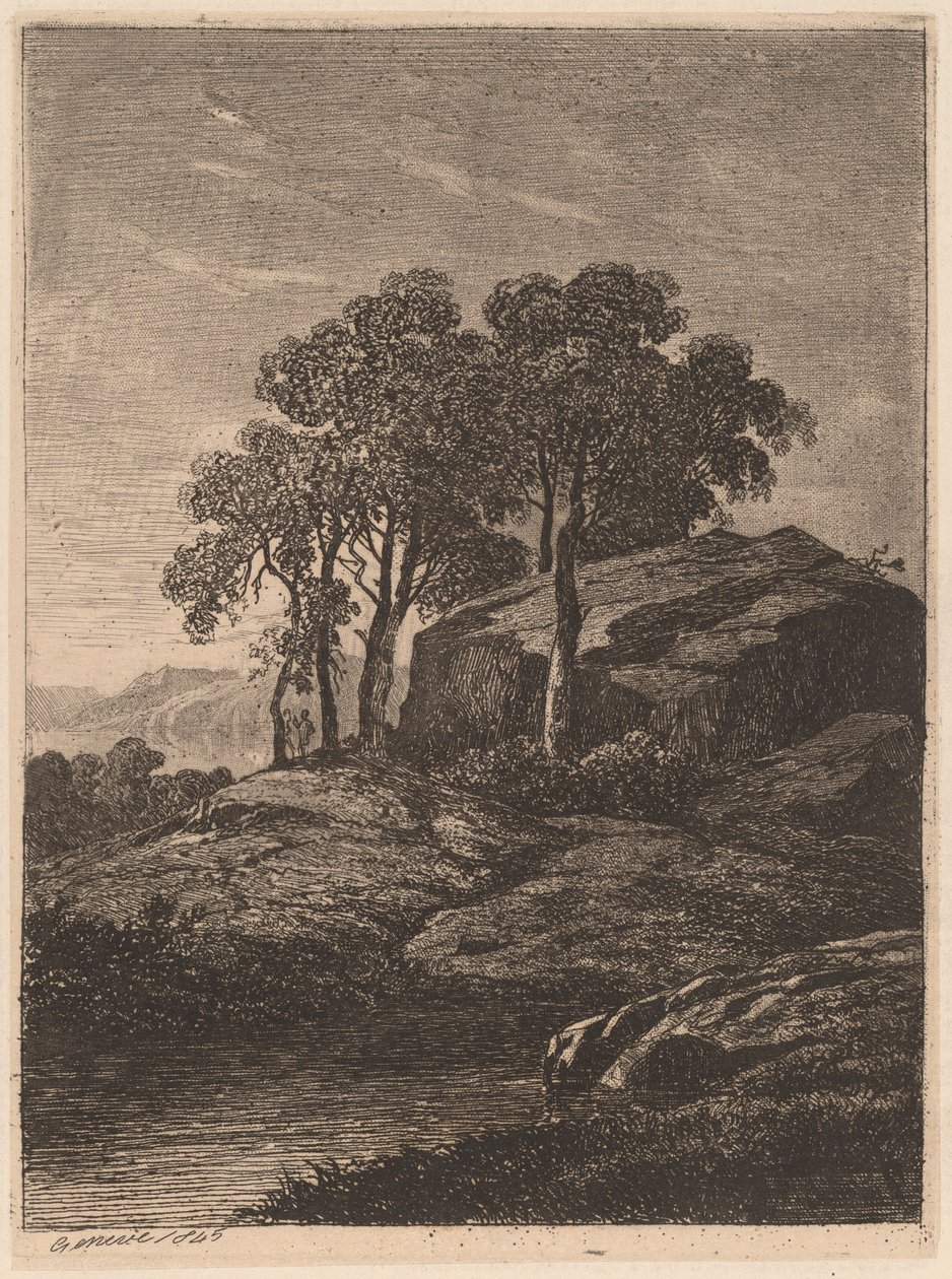 Alberi vicino a una roccia da Alexandre Calame