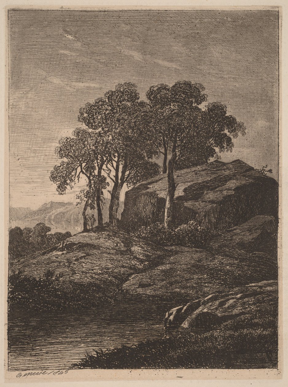 Alberi presso una roccia da Alexandre Calame
