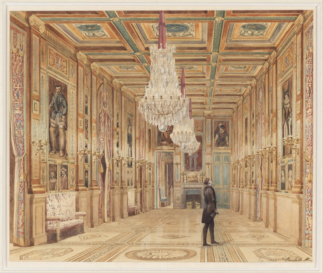 Vista della galleria di quadri al Château d