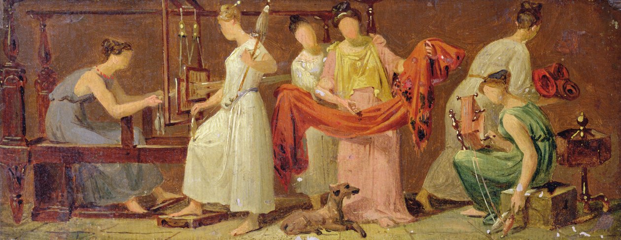 Sei donne che tessono in un interno da Alexandre Evariste Fragonard