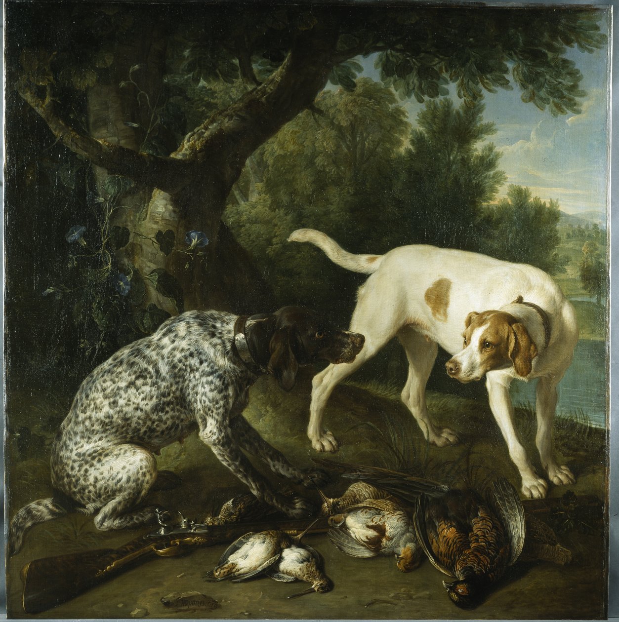Due puntatori appartenenti al 3º Conte di Burlington con selvaggina morta in un paesaggio da Alexandre Francois Desportes