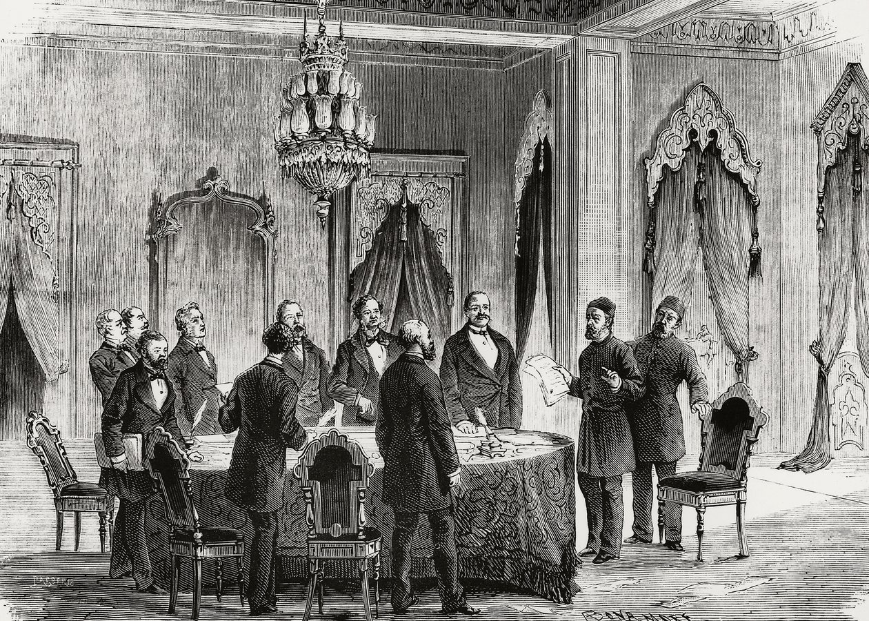 Conferenza di Costantinopoli, dicembre 1876, incisione, Turchia da Nicolas Toussaint Charlet
