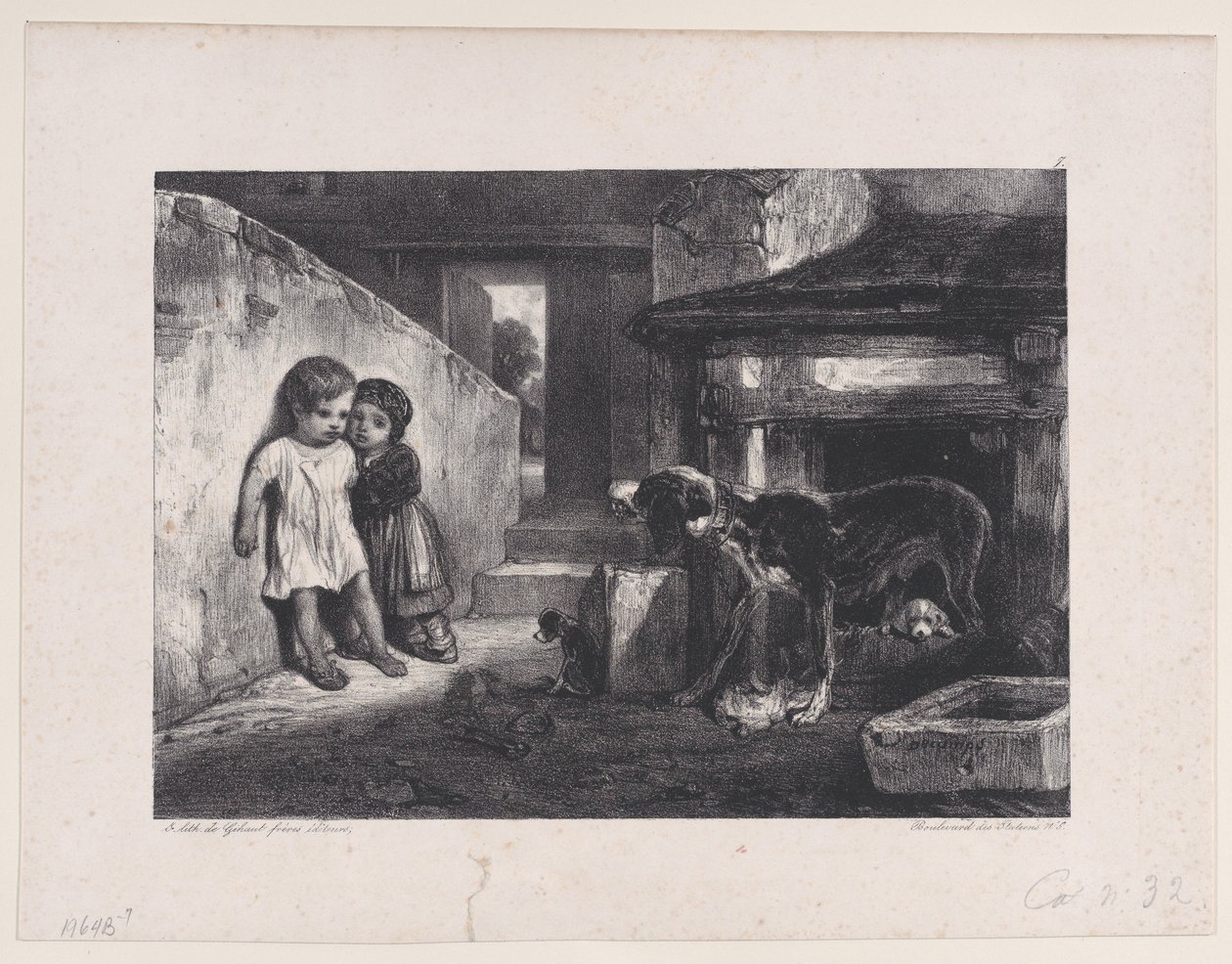 Bambini spaventati da un cane ringhiante, dalla serie Scene di caccia da Alexandre Gabriel Decamps