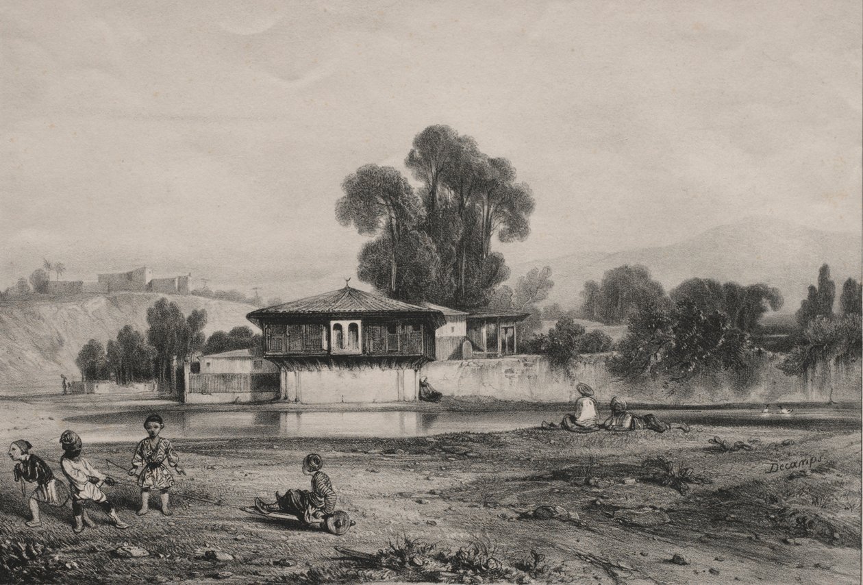 Padiglione al bordo di un fiume da Alexandre Gabriel Decamps