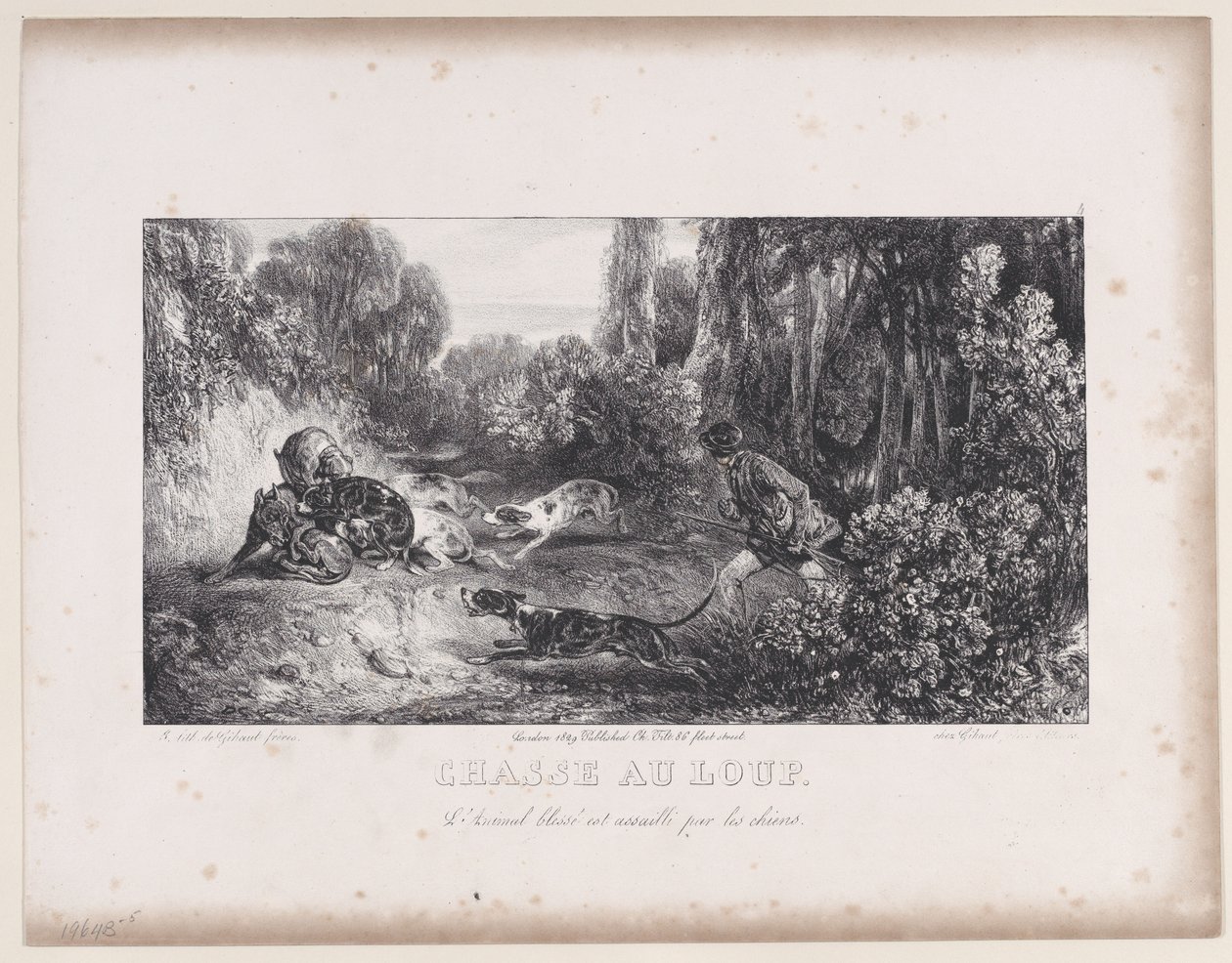 Caccia al Lupo: Animale Ferito Attaccato dai Cani, dalla serie Scene di Caccia, 1829 da Alexandre Gabriel Decamps