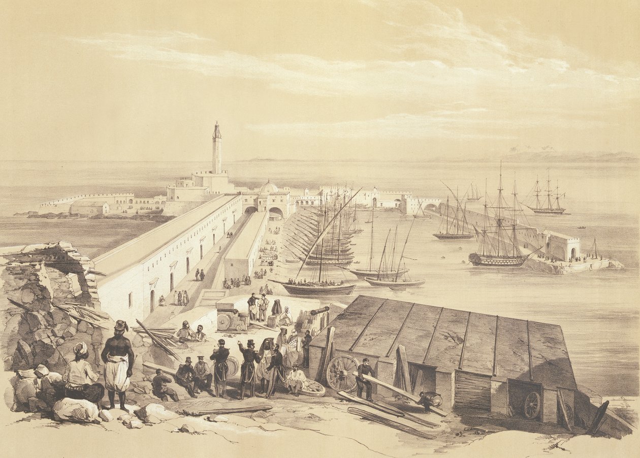 Porto e molo di Algeri, da un volume commemorativo della Forza di Spedizione Francese che catturò Algeri nel 1830, inciso da Adolphe Jean-Baptiste Bayot (1810-66) da Alexandre Genet