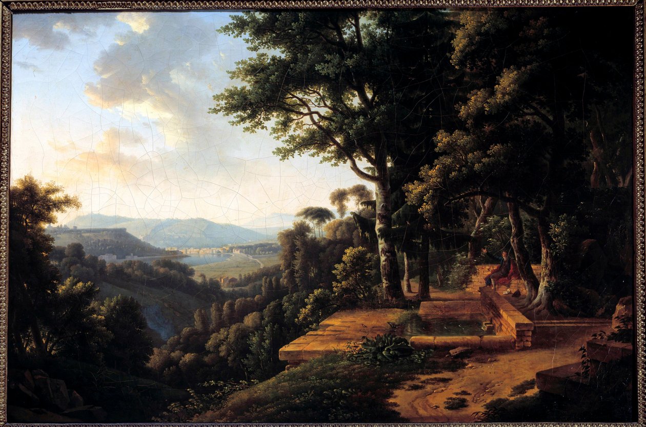 Il filosofo Jean Jacques Rousseau medita nel 1770 nel Parco de la Rochecordon vicino a Lione da Alexandre Hyacinthe Dunouy