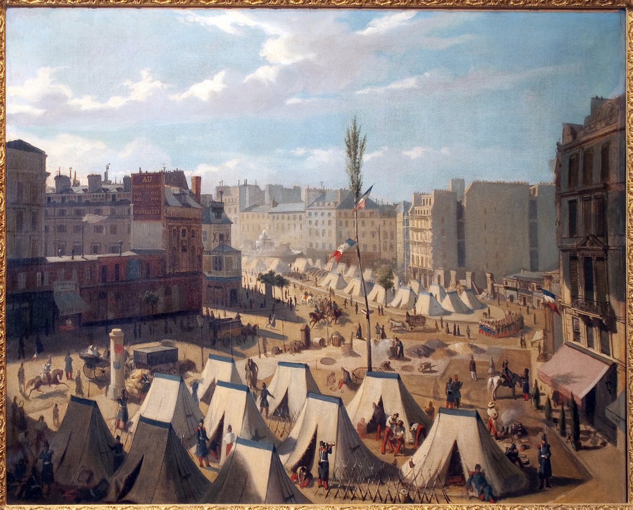 Accampamento di truppe, sul Boulevard du Temple a Parigi, durante le giornate di giugno 1848. Dipinto di Josquin (?), olio su tela, arte francese da Alexandre Josquin