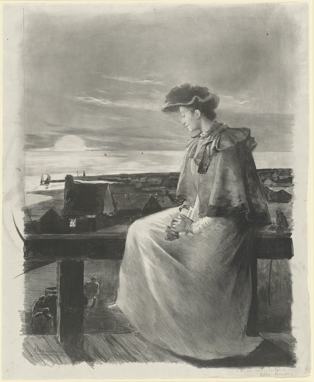 Fantasticheria: giovane donna seduta presso il mare da Alexandre Lunois
