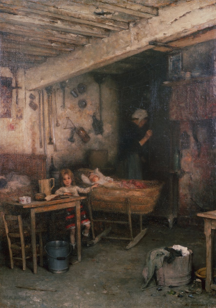 Bambini in un Interno di Cottage da Alexei Alexevich Harlamoff
