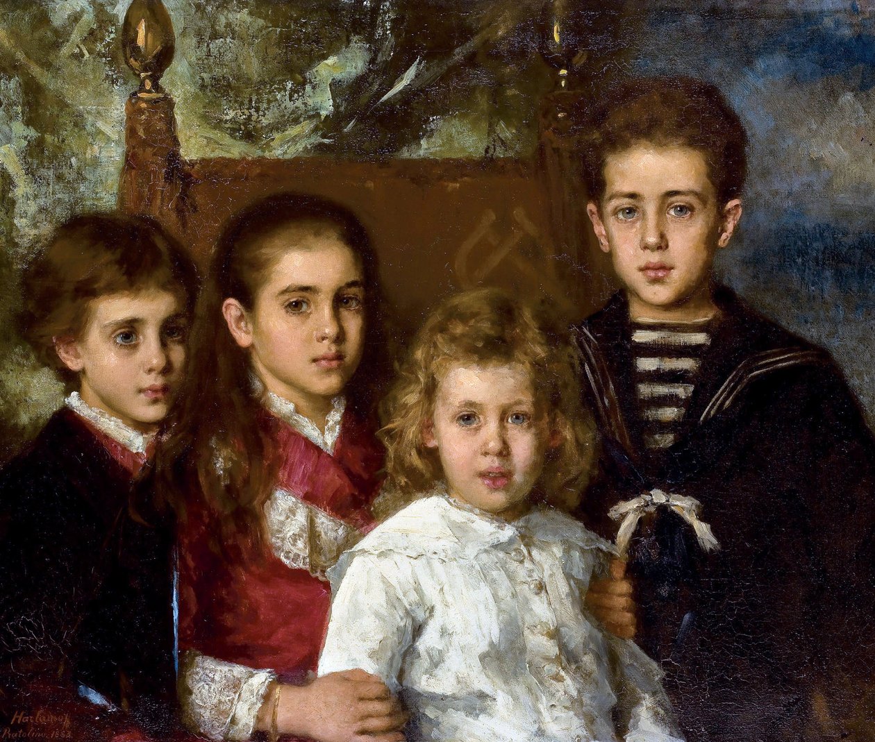 Ritratto dei figli di Paul Pavlovich Demidoff, 2º Principe di San Donato (1839-1885), Aurore Anatol, Maria e Pavel - Dipinto di Alexei Alexeyevich Harlamov (1840-1922) - 1883 - Olio su tela da Alexei Alexevich Harlamoff