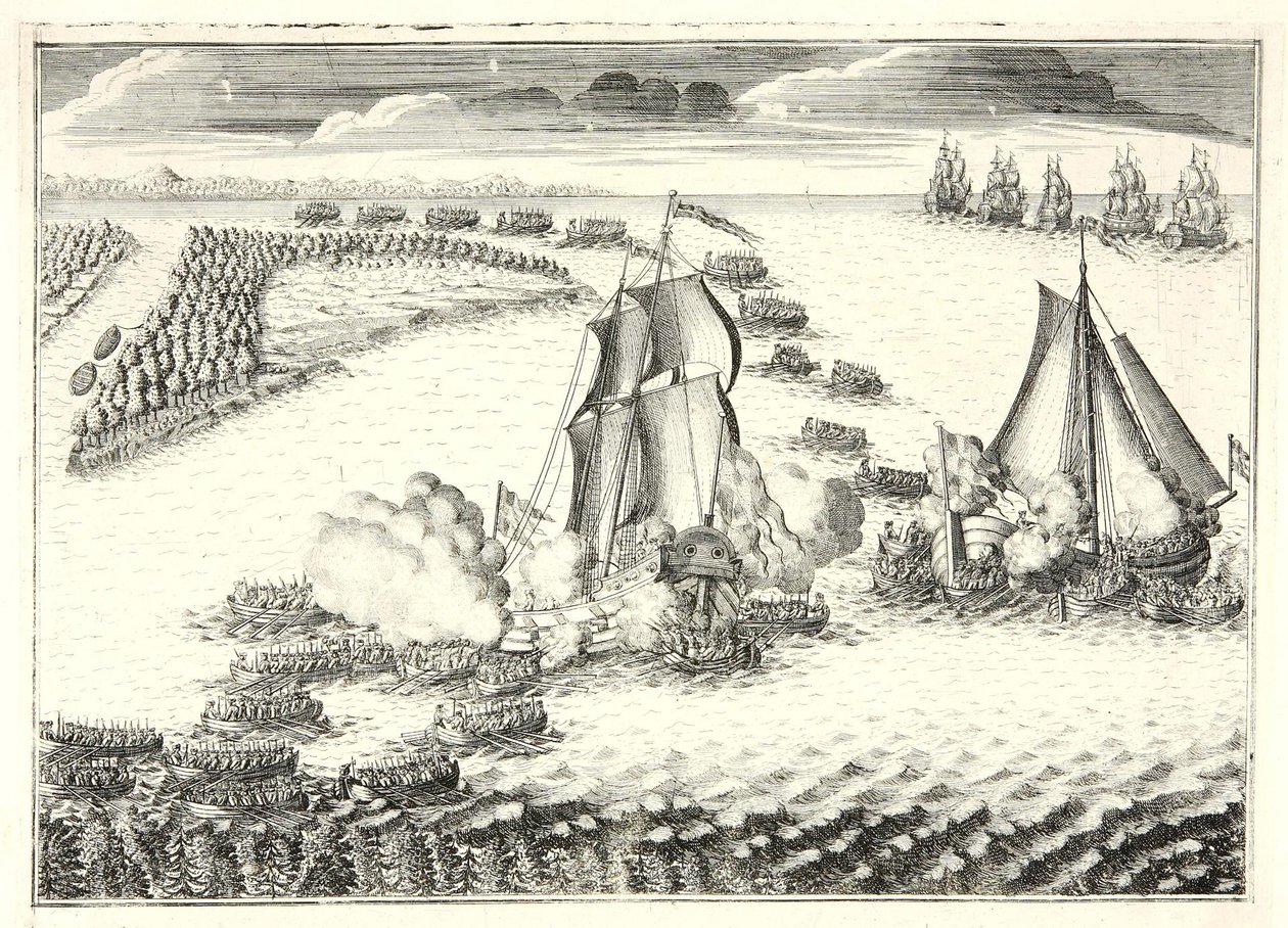 La battaglia alla foce della Neva il 18 maggio 1703, 1720s da Alexei Fyodorovich Zubov