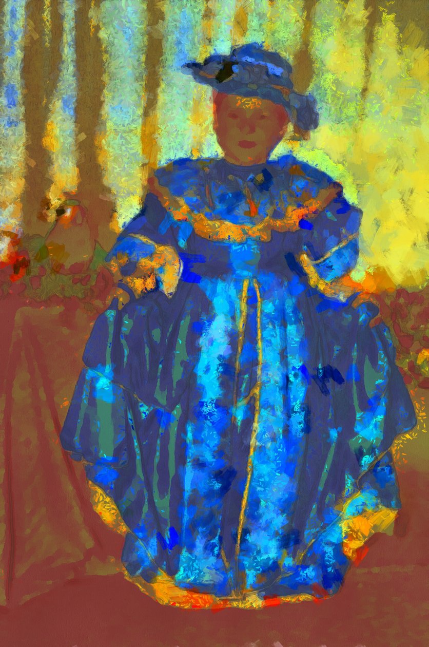 Ragazza con vestito e cappello blu, 2020, (tecnica mista) da Alexei Makhov