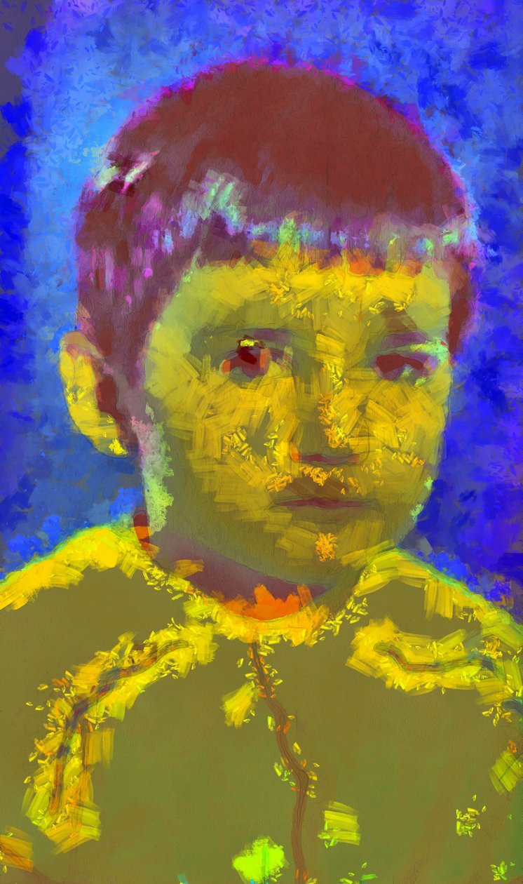 Ritratto di ragazzo su sfondo blu, 2020, (tecnica mista) da Alexei Makhov