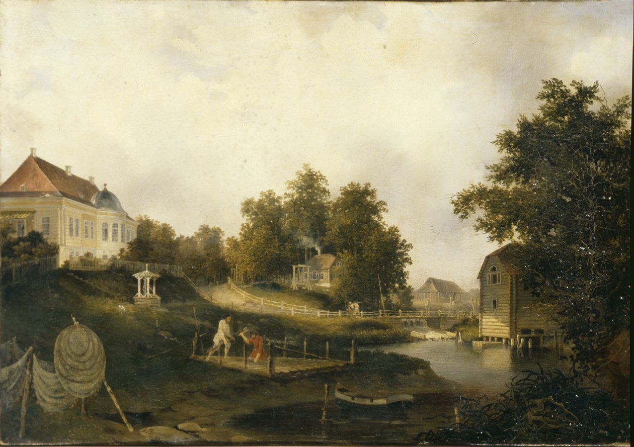 Veduta della tenuta di campagna Modest Rezvois Marienhof vicino a Pietroburgo, 1846 da Alexei Yakovlevich Voloskov