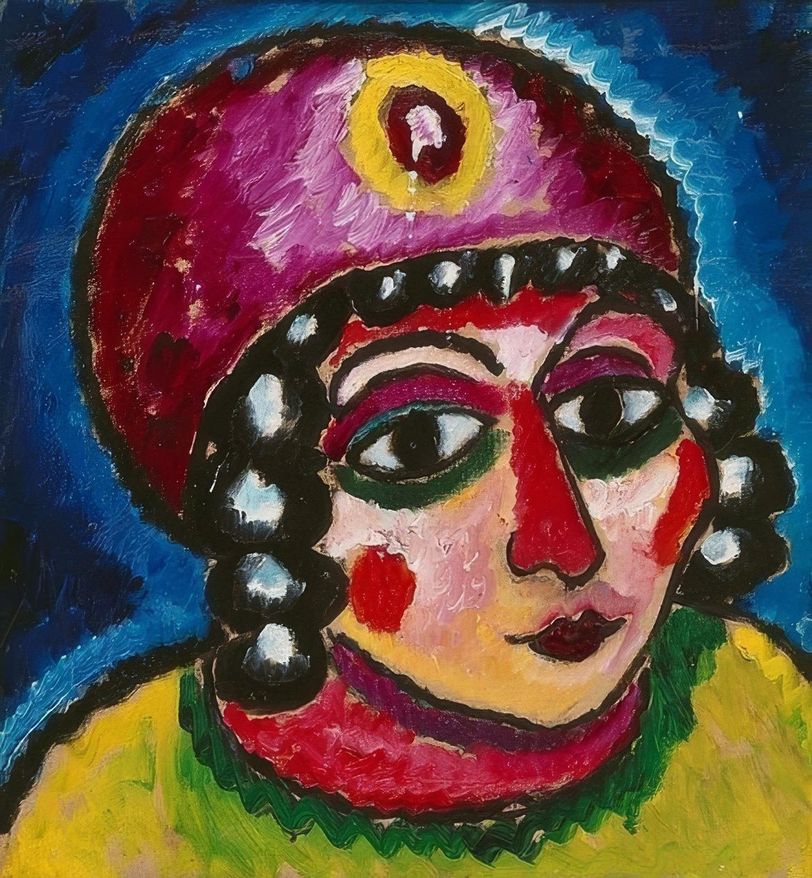 Testa di ragazza con turbante rosso e fermaglio giallo (Principessa barbara). 1912 da Alexej von Jawlensky