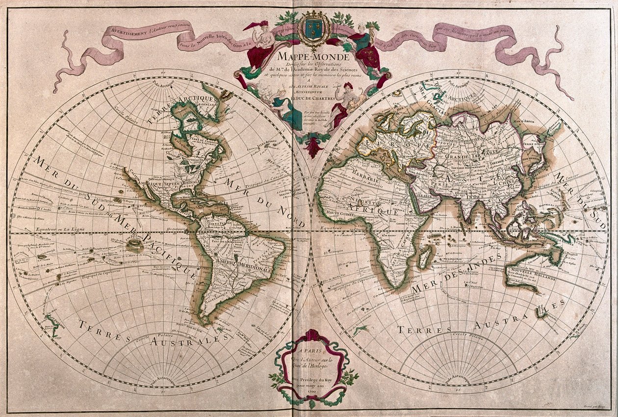 Il mondo, di A.H. Jaillot in "Atlas Français" - Parigi da Alexis Hubert Jaillot