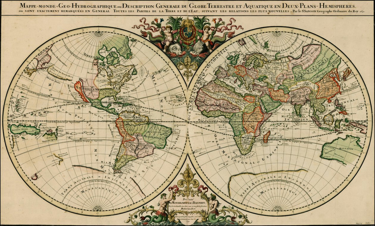 Mappa del mondo del 1691 di Alexis-Hubert Jaillot da Alexis Hubert Jaillot