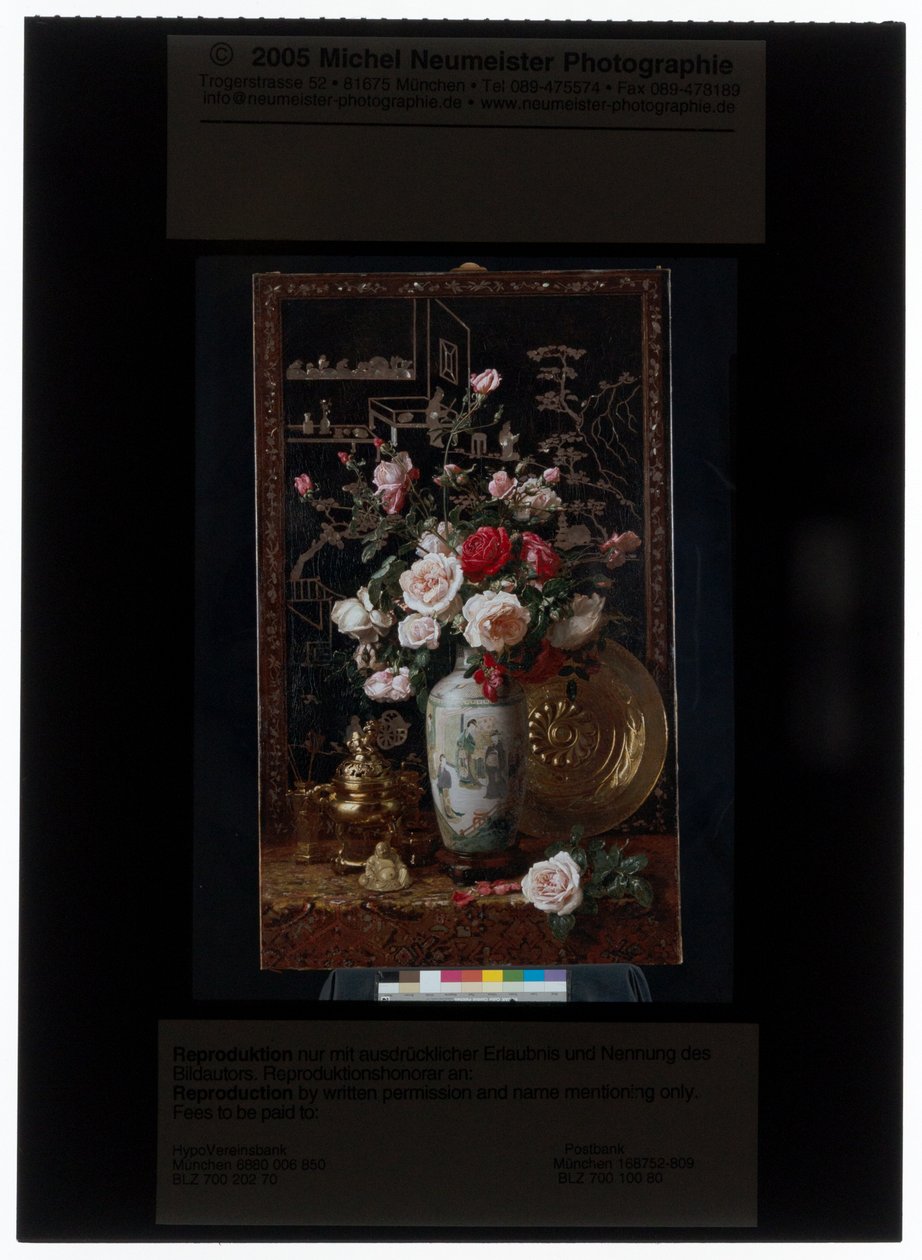 Bouquet di rose in un vaso cinese Rouleau da Alexis Kreyder