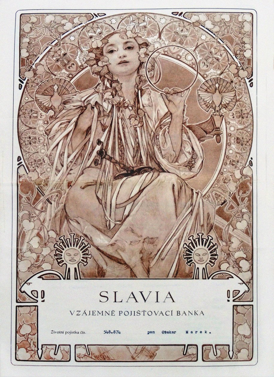 Polizza assicurativa della Slavia Insurance Company, 1942 da Alfons Marie Mucha