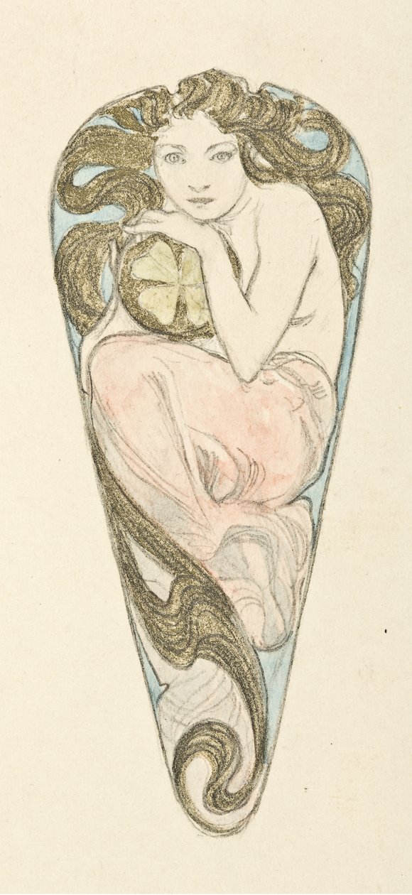 Progetto di miniatura per pendente di una grande spilla da corsetto, c. 1900 da Alfons Marie Mucha