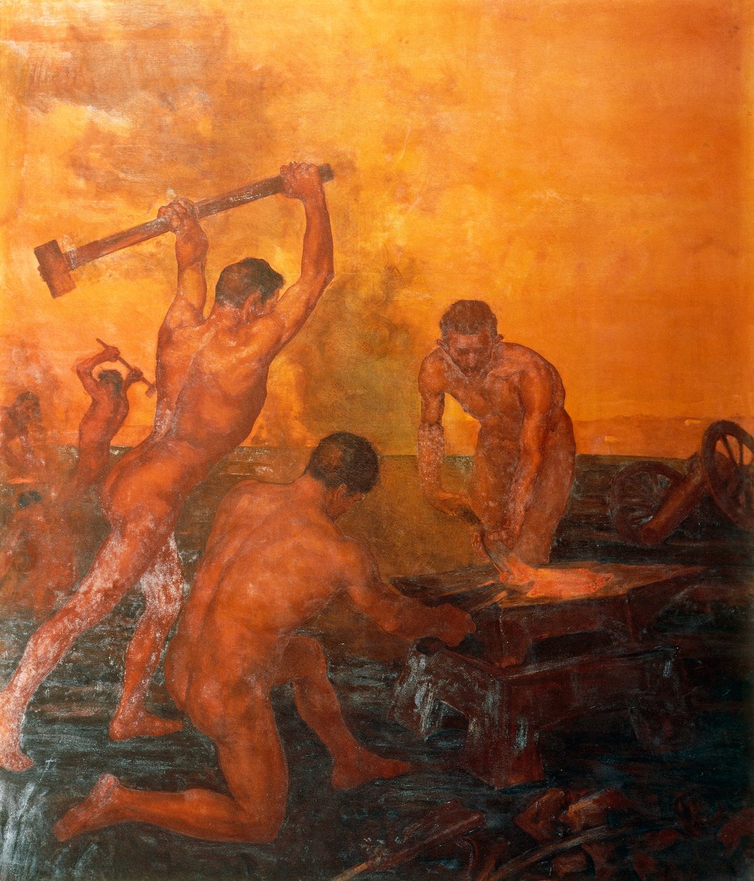 La fucina, pannello sinistro del trittico dei Ferrovieri da Alfonso Quarantelli