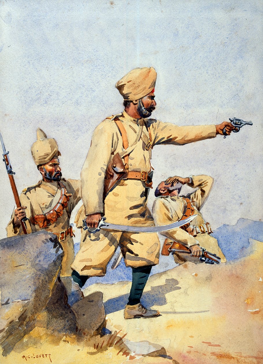 Soldati dei 24th Punjabis Malikdin Khel (Afridi) e Subadar, Jay Sikh, illustrazione per 
