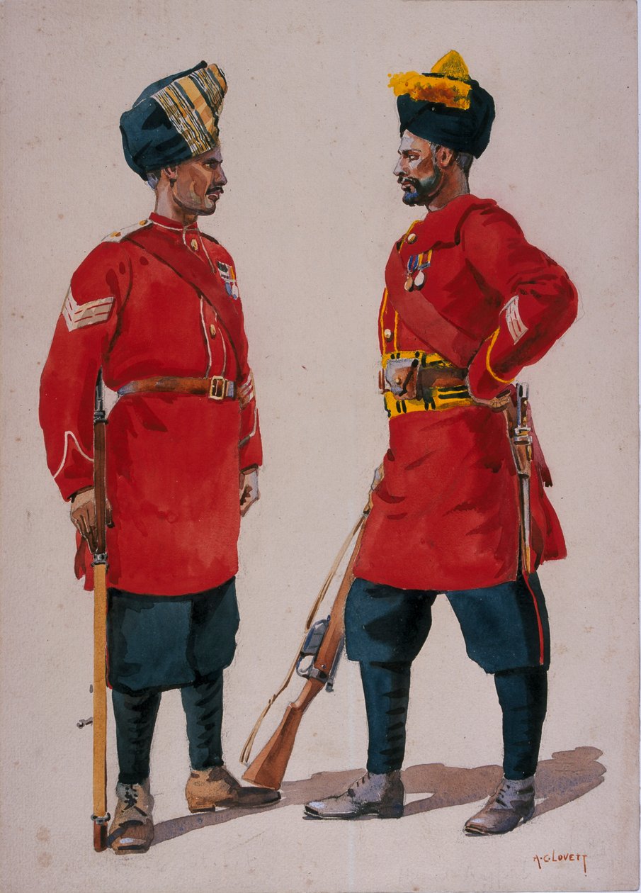 Soldati della 5ª Fanteria Leggera, Musulmani Rajput e della 6ª Fanteria Leggera Jat, Jat Havildars, illustrazione per 