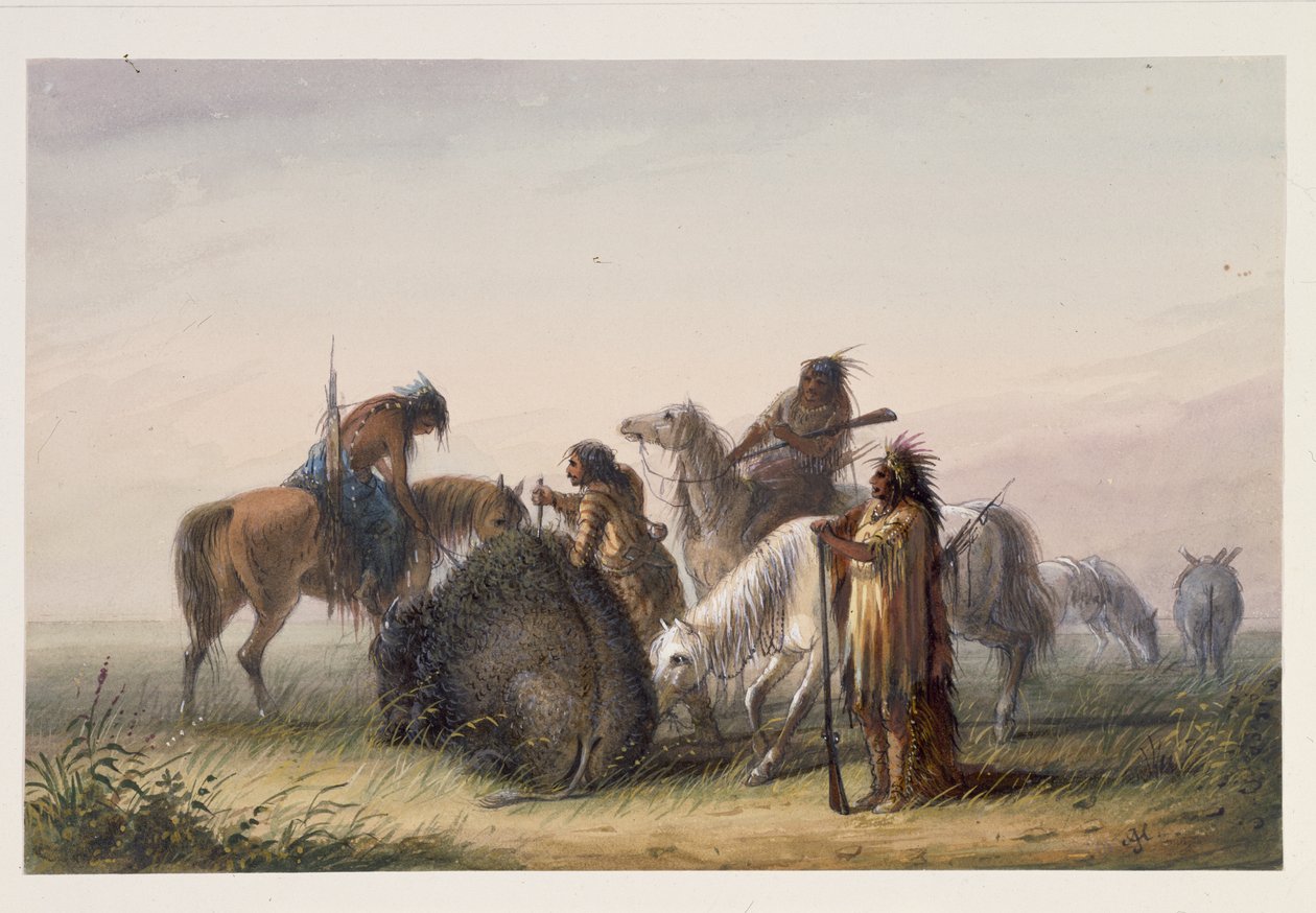 Fornitura di carne di bufalo al campo, c.1858-60 da Alfred Jacob Miller