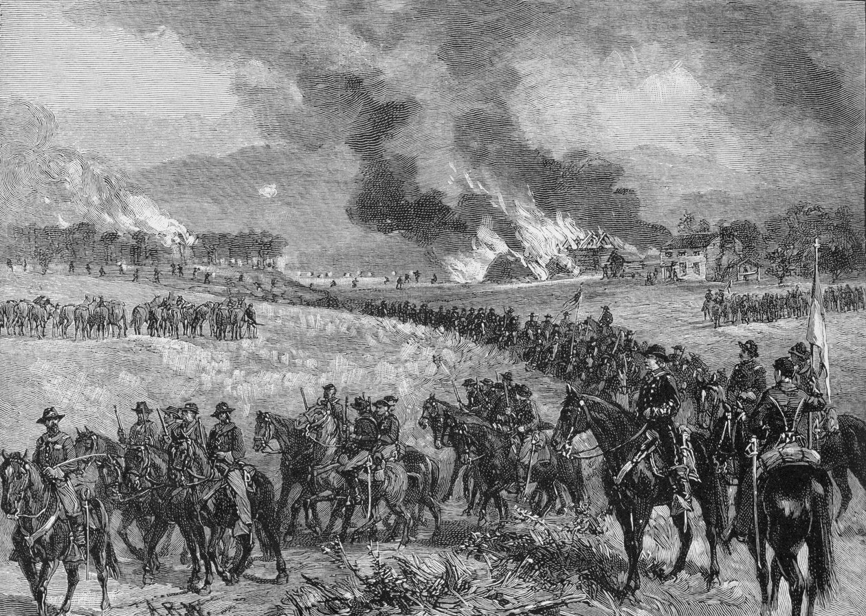 La retroguardia: la divisione del generale Custer si ritira da Mount Jackson, 7 ottobre 1864, illustrazione da 