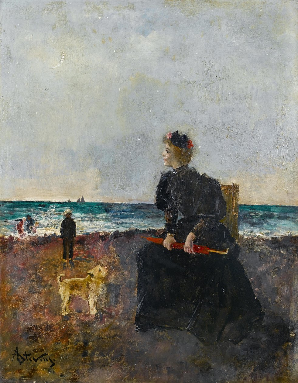Donna seduta sulla spiaggia da Alfred Emile Stevens