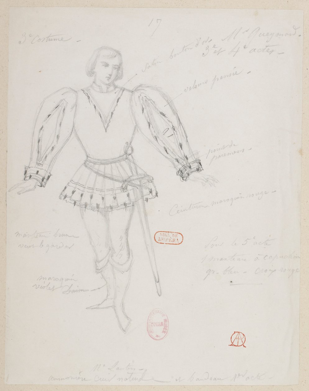 Halévy - La magicienne - modelli di costumi di Alfred Albert - 17 (Réné), M. Gueymard, 3° costume, 3° e 4° atto da Alfred Albert