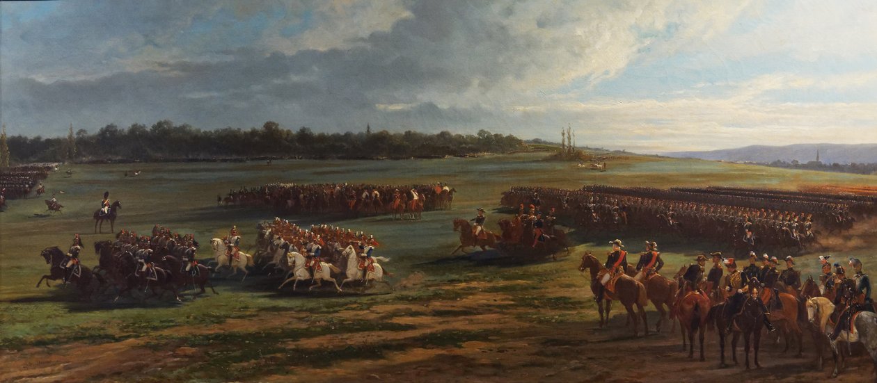 Revisione della divisione di cavalleria della Guardia di Longchamp da parte di Napoleone III e Francesco Giuseppe I d