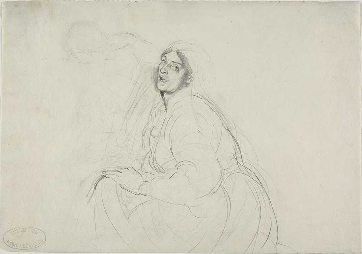 Donna seduta e schizzo di figura piegata da Alfred Dehodencq