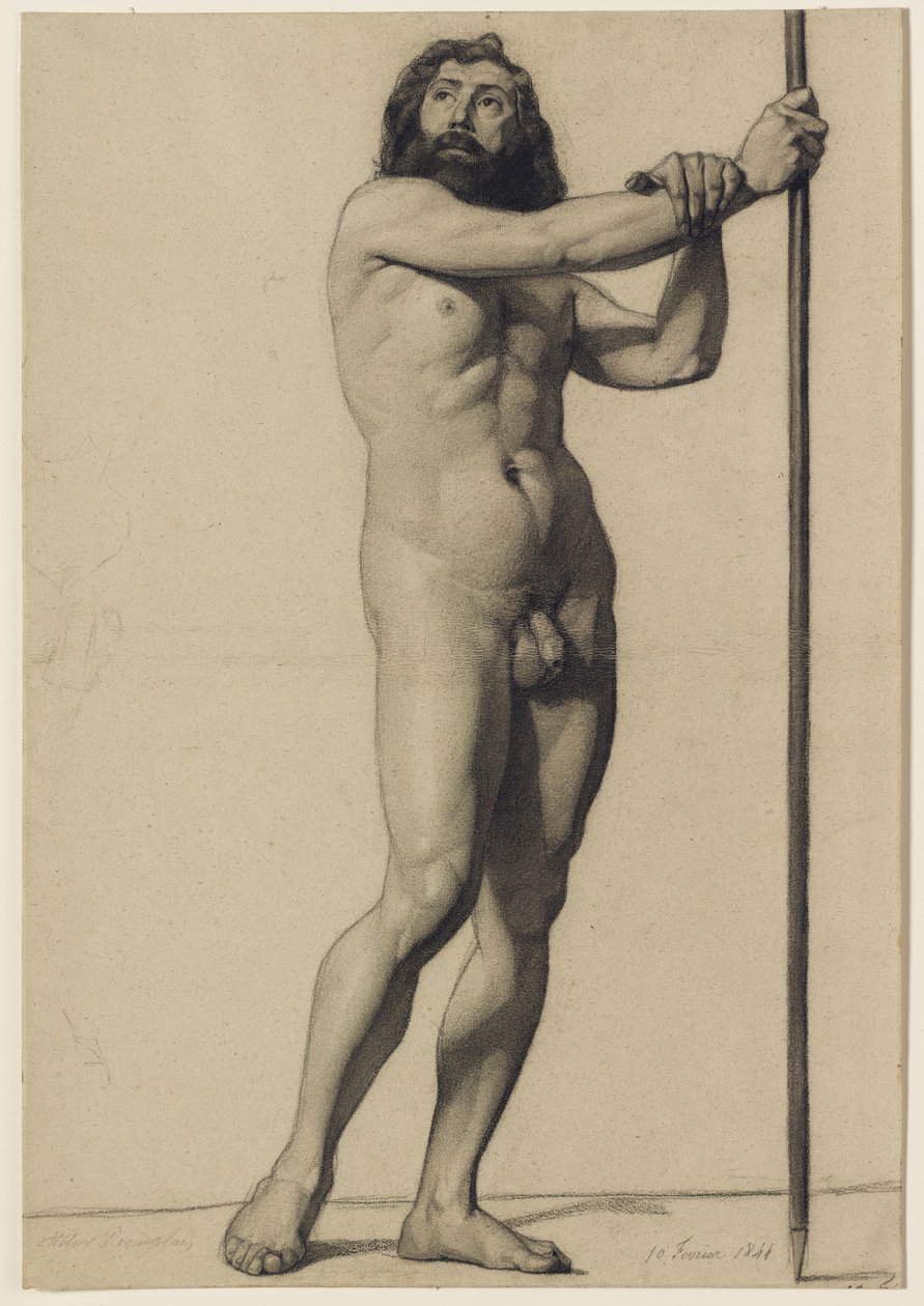 Studio di Figura Accademica: Nudo Maschile con Bastone da Alfred Emile Stevens